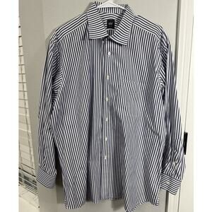 IKE BEHAR Men's Dress Shirt Size 17-34 Blue White Stripe‎ Cotton Long Sleeves
